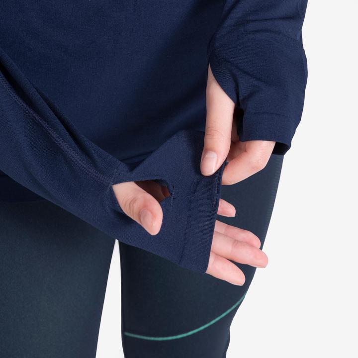 Actual product image Kiprun Kids' long-sleeved running shirt, breathable - Skincare dark blue/grey (128)