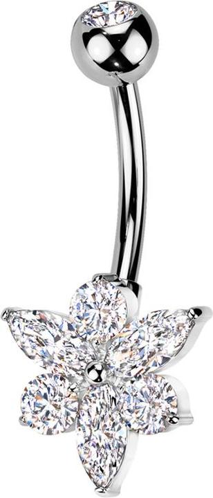 Image du produit Star Piercing Banane silber mit Kugel Kristall silber und Blume Kristalle silber (Laiton, Titane G23)