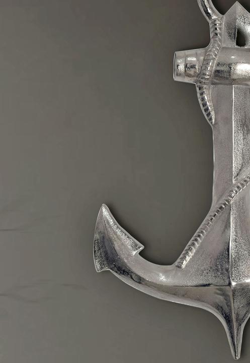 Actual product image FineBuy Deko Anker Wanddeko 70 cm Silber XXL Maritim Aluminium Modern Wohndeko