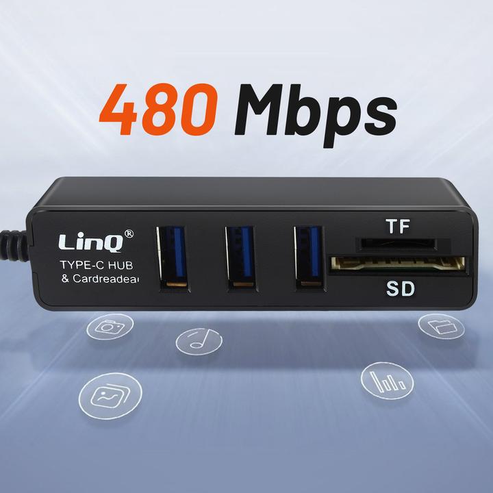 Actual product image LinQ 3 USB ports + SD/Micro SD card reader (USB-C, 3 Ports)