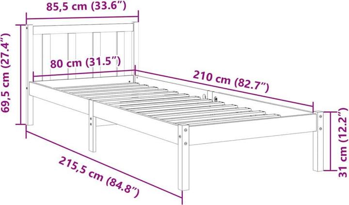 Actual product image VidaXL Bett E x tra Lang ohne Matratze (80 x 210 cm)