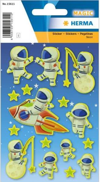 Actual product image Magni 15611 Neon stickers for children, Luca on the moon (16 stickers, plastic, matt) self-adhesive