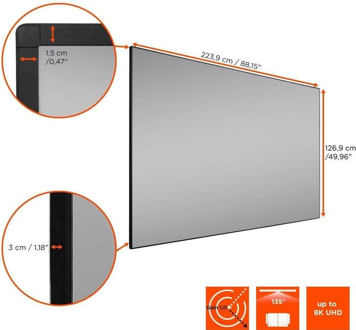 Actual product image Celexon HomeCinema UST high-contrast BrightOnyx framed screen, 100" (100", 16:9)