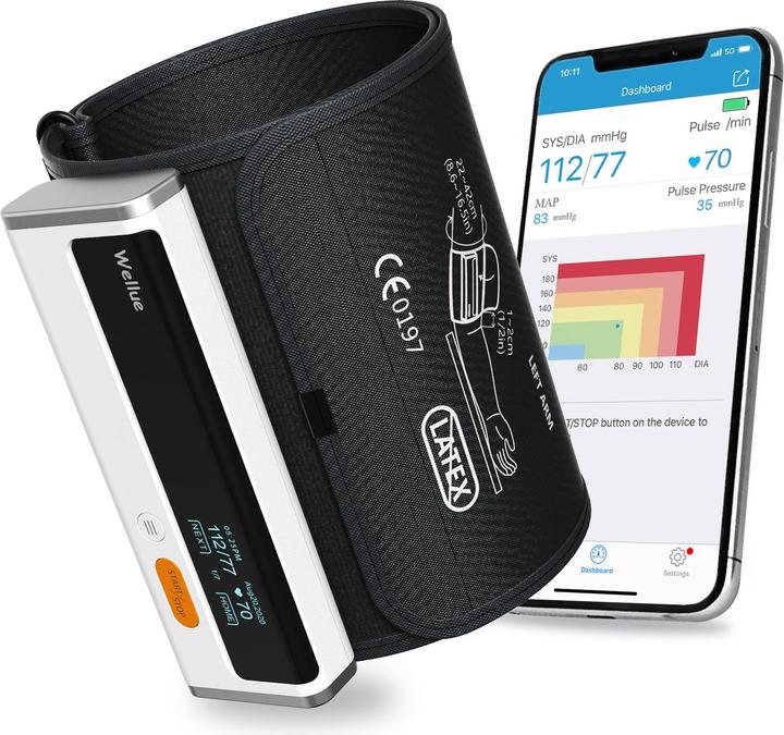Immagine prodotto ViatomTech BP2 Smart Bloeddrukmeter + ECG, Bluetooth Sync, 3 misuratori di pressione, Bloeddrukmeter voor (Sfigmomanometro per braccio)