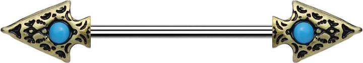 Image du produit Star Piercing Barbell altgold Tribal Speer mit Türkis Stein (Acier chirurgical 316L, Laiton, Minéral)