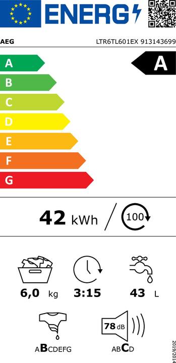 Etichetta energetica AEG LTR6TL601EX (6 kg, Posteriore)