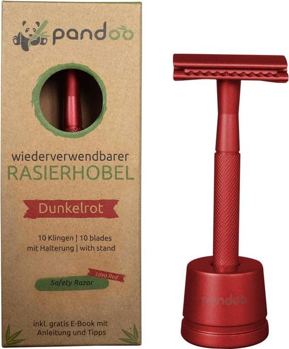 Pandoo Rasierhobel Metall rot inklusiv 10 Klingen & E-Book