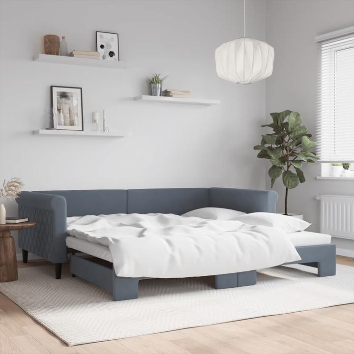Immagine prodotto VidaXL Tagesbett Ausziehbett Sofabett Gästebett Dunkelgrau 100x200cm Samt (Divano letto)