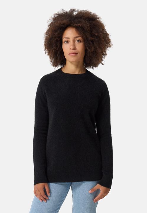 Cash-Mere Brushed Kaschmir Rundhals Pullover mit Seitenschlitzen
