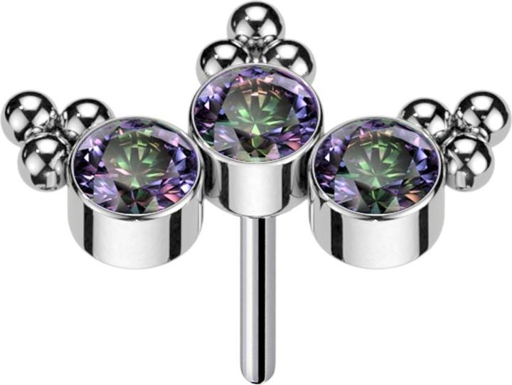 Produktbild Star Piercing Threadless silber dreiecks Kugeln drei Kristalle dunkel multicolor (Titan G23, ohne Messing)