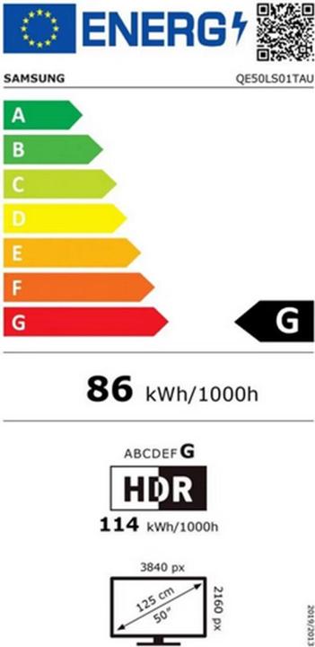 Energie-Label Samsung The Serif QE50LS01T (50", LS01T, QLED, 4K, 2021)