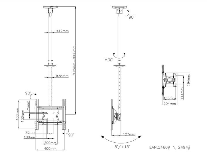Actual product image Multibrackets Ceiling mount 32" - 70", metal, white, max 30 kg (Ceiling, 55", 30 kg)