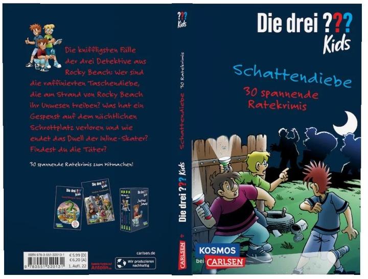 Immagine prodotto Die drei??? Kids: Schattendiebe. 30 spannende Ratekrimis! (Tedesco, Ulf Blanck, Stefanie Wegner, 2022)