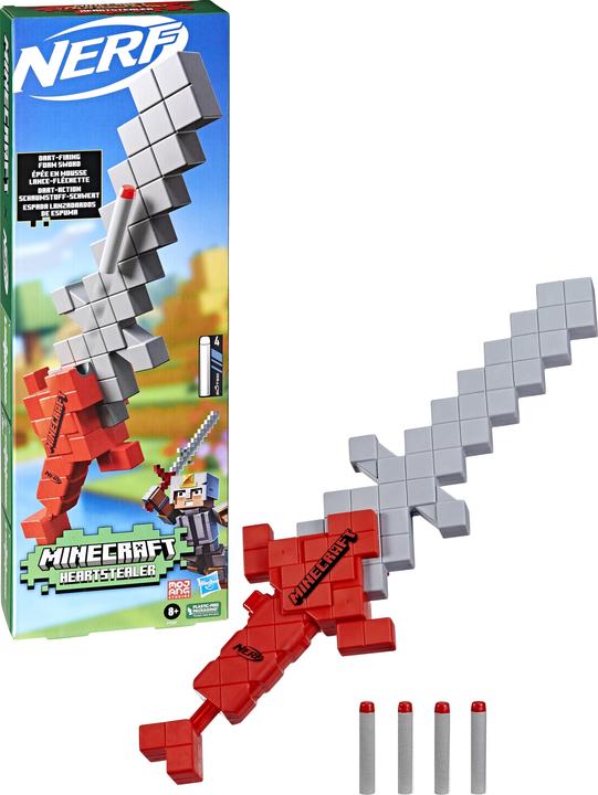 Immagine prodotto Nerf Spada rubacuori Minecraft, 4 dardi in schiuma Elite, lama morbida, lanciadardi
