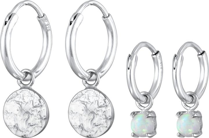 Image du produit Elli Boucles d'oreilles créoles plaquettes opale pierre précieuse set de 2 pièces 925 argent (Opale Synthétique, Argent sterling 925)
