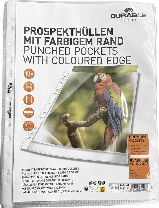 Produktbild Durable Prospekthüllen A4 oben offen 10 Stück glasklar,weiss (A4, 10 x)