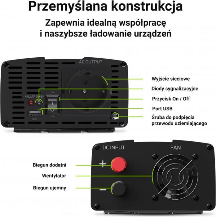 Produktbild GreenCell Voltage Car Inverter 24V to 230V 1000W Full Sine Wave
