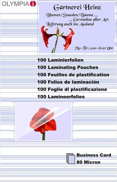 Produktbild Olympia Visitenkarten Laminierfolien (Visitenkarte, 100 Stück, 80 µm)