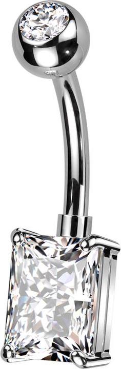 Immagine prodotto Star Piercing Banana d'argento con sfera di cristallo d'argento e grande cristallo rettangolare d'argento (Ottone, Titanio G23)