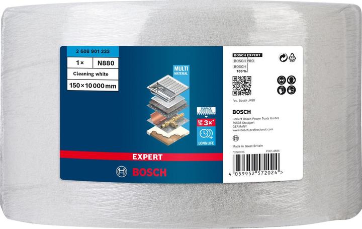 Image du produit Bosch Professional Zubehör Expert N880 Rouleau de non-tissé pour ponçage manuel, 150 mm x10 m, nettoyage, 10 pces.