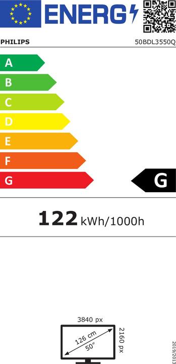Energy Label Philips Public Display 50BDL3550Q/00 Signage Solutions Q-Line (3840 x 2160 Pixels, 50")