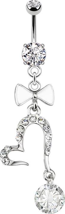 Produktbild Hollywood Body Jewelry Banane silber mit zwei Kugeln Kristall silber Anhänger offenes Herz und Fliege (Messing, Chirurgenstahl 316L)
