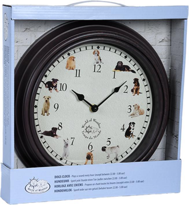 Immagine prodotto Esschert Design Gartenuhr mit Hundegeräuschen ø 30 cm, Mehrfarbig (30 cm)