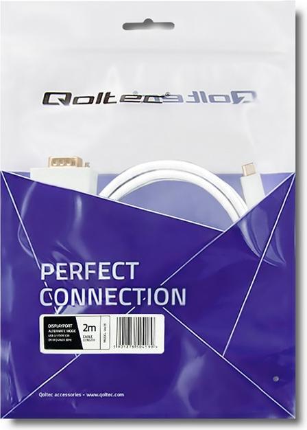Immagine prodotto Qoltec 50419 adattatore cavo video USB Tipo-C VGA (D-Sub) Bianco (2 m, DisplayPort)