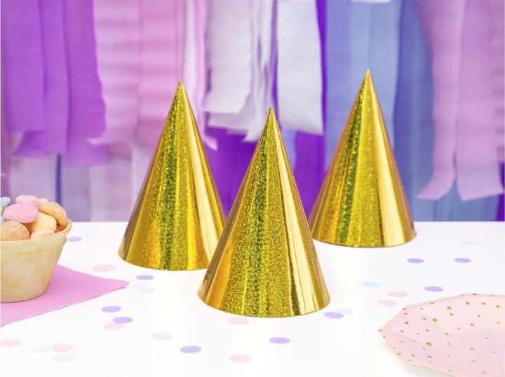 Produktbild Partydeco Partyhüte holografisch Gold, 16 x 10 cm, 6 Stück