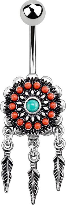 Image du produit Star Piercing Banane argent Aztec Tribal fleur avec pendentif (Laiton, Acier chirurgical 316L)