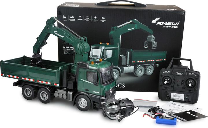 Image du produit Amewi Mercedes-Benz Arocs Licence Camion Grue Avec Benne Rtr Vert (RTR Prêt à fonctionner)