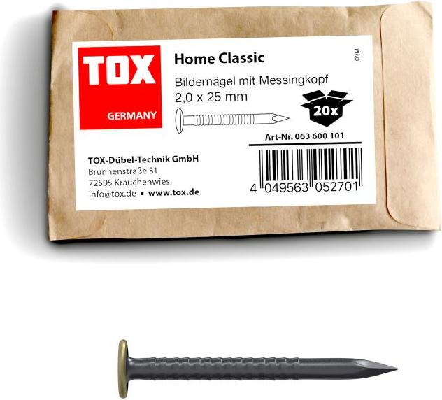 Tox Chiodo per foto Home Classic con testa in ottone 2,0 x 25 mm (20 Pezzo/i, 25 mm)
