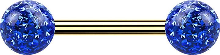 Star Piercing Barbell vergoldet mit zwei Kristallkugeln dunkelblau Epoxy Schutzschicht (Titan G23, ohne Messing)