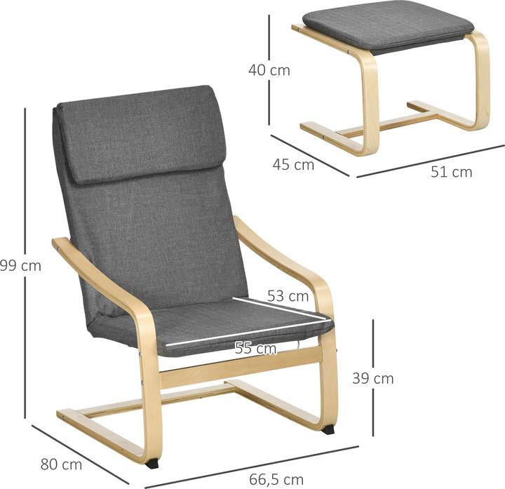 Image du produit Homcom Fauteuil de relaxation avec pouf avec repose-pieds, repose-tête et accoudoirs