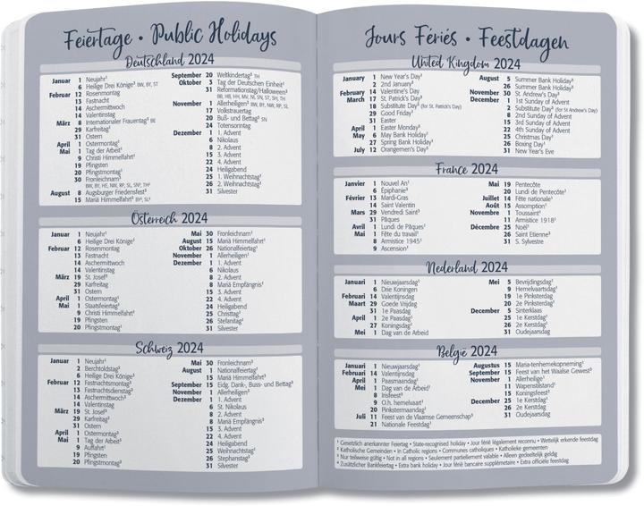 Valeurs nutritives et ingrédients Jolie Calendrier hebdomadaire (A5, Allemand, Français, Anglais, Néerlandais)