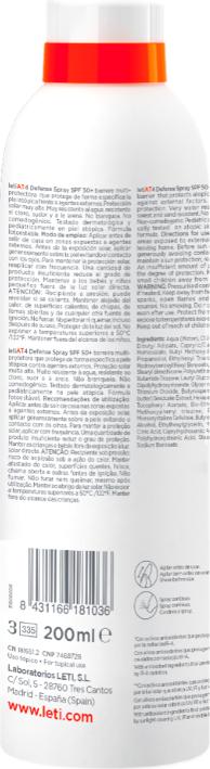 Produktbild Leti letiAT4 atopic skin defense Spray LSF 50+, 200 ml Lösung (Sonnenspray, SPF 50+, 200 ml)