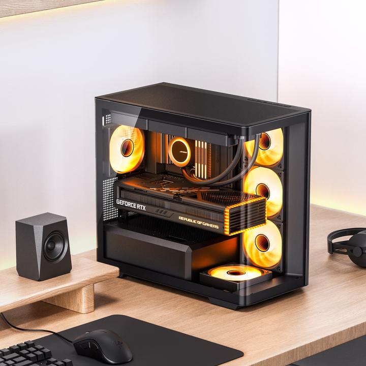 Productafbeelding Jonsbo D300 - zwart, 270&deg - gehard glas (Mini-ITX, mATX)