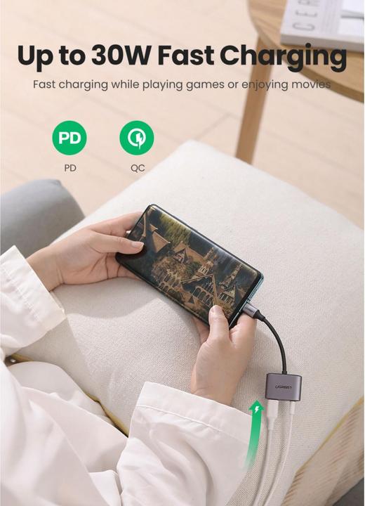 Productafbeelding Ugreen Adapter voor hoofdtelefoon (USB Type C, 3,5 mm aansluiting)
