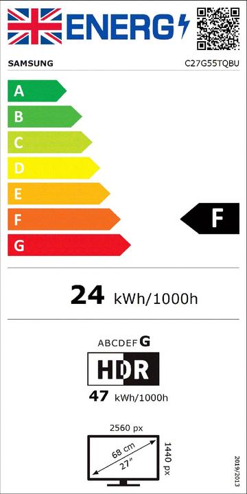 Energy Label Samsung C27G55TQWU 27IN QHD 144HZ 1MS (2560 x 1440 pixels, 26.77")