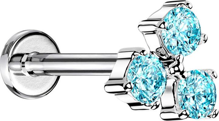 Immagine prodotto Star Piercing Micro Labret filo interno argento tre cristalli acqua (Ottone, Acciaio chirurgico 316L)