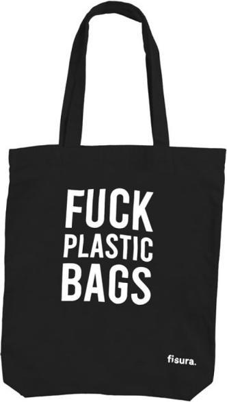 Fisura Tragetasche "Fuck plastic bags" Schwarz