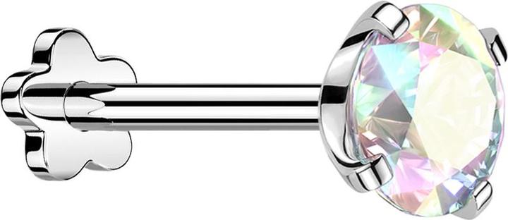 Star Piercing Micro Threadless Labret Blume silber mit Kristall multicolor gefasst (Titan G23, ohne Messing)