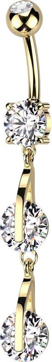 Produktbild Star Piercing Banane vergoldet mit zwei Kugeln Kristall silber Anhänger Kette zwei Kristalle (Messing, Chirurgenstahl 316L)