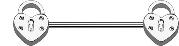 Produktbild Star Piercing Barbell silber mit zwei Herzschlösser (ohne Messing, Chirurgenstahl 316L)