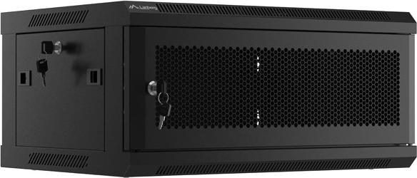 Immagine prodotto Lanberg Nástěnná jednodílná skříň 19", 4U/600x450, (v rozloženém stavu), perforované dveře, černá ( (4 HE, Rack da 19 pollici)