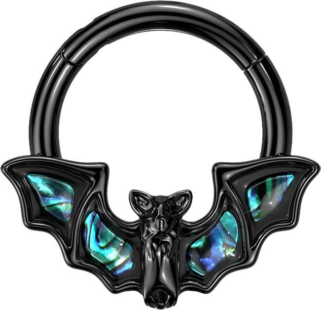 Actual product image Star Piercing Micro Segment Ring Foldable Black Bat with Abalone (Brass, Surgical steel 316L)