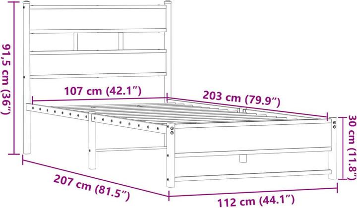 Immagine prodotto VidaXL Letto in metallo Rete a doghe letto singolo Struttura letto senza materasso 107x203cm (107 x 203 cm)