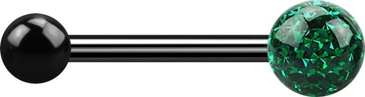 Image du produit Star Piercing Barbell schwarz mit Kugel und Kristallkugel grün Epoxy Schutzschicht (Titane G23, sans laiton)