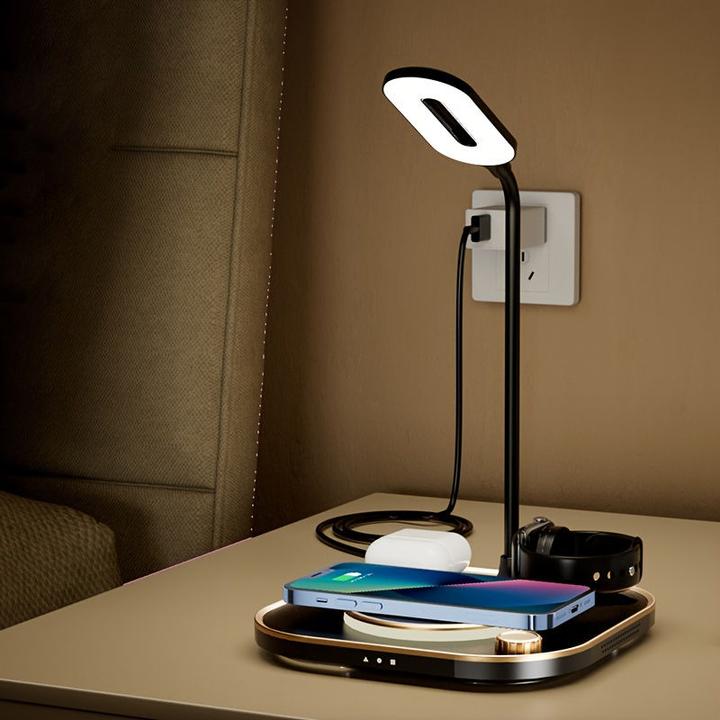 Produktbild Hermex 4-in-1 Tischlampe Schnelllader für Smartphone Smartwatch Kopfhörer (15 W)