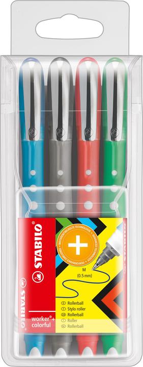 Produktbild STABILO worker+ colorful Tintenroller (Rot, Schwarz, Grün, Blau, 4 x)